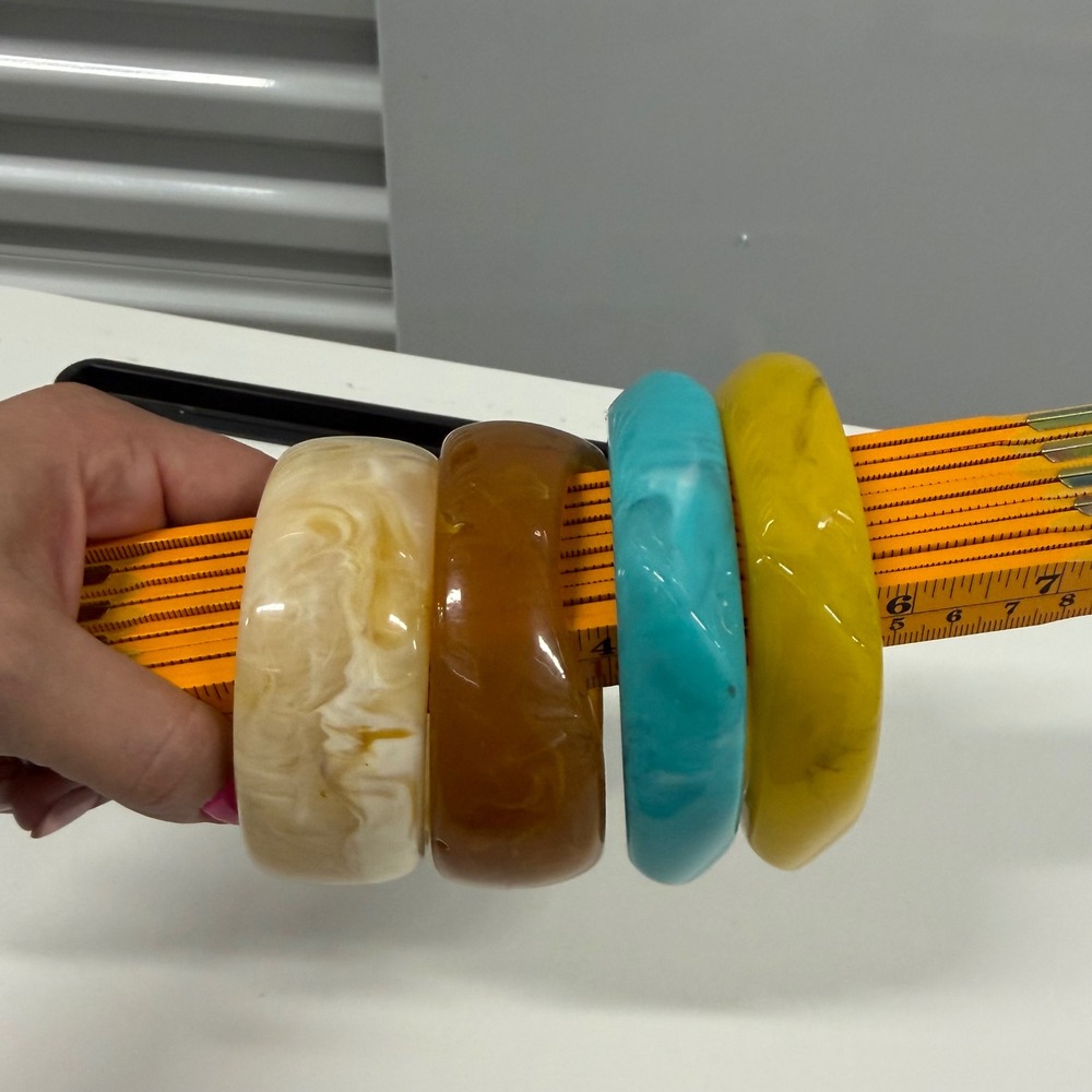 Vintage Style Chunky Resin Bangle Bracelet Set 4pc Marbled Stackable Multi Color